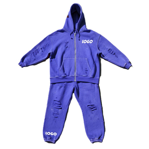Survêtement unisexe gris à capuche, fermeture éclair intégrale, couleur unie, design vieilli, tenue décontractée pour adultes, saison automne, 100 % coton - Product Image 5