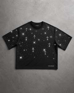 Triveers Luxury - Camiseta extragrande negra con cruz de diamantes de imitación para mujer, camiseta de moda de manga corta de algodón de primera calidad - Product Image 4