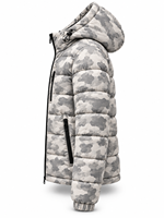 Veste matelassée camouflage à capuche pour homme, rembourrage en polyester, coupe-vent, fermeture éclair, style décontracté d'hiver