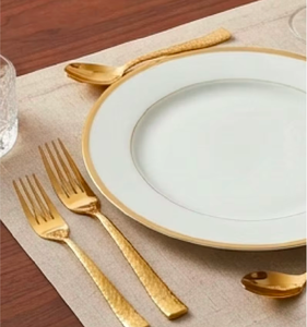 Juego de cubiertos dorados martillados de diseño moderno, cuchara y tenedor, aptos para lavavajillas, ideales para utensilios de comedor para bodas - Product Image 3