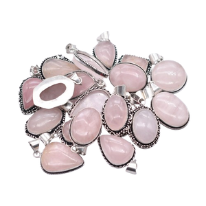 Colliers pendentifs ovales en quartz rose naturel et obsidienne, 25 pièces, avec sertissage clos en argent vieilli, unisexe, style chrétien - Product Image 4