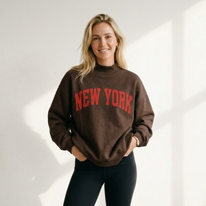 Women Oversized Turtleneck Sweatshirt Flourish Letter Print Drop Shoulder Knitted Cotton 100% Autumn Casual Streetwear Style - Product Image 2