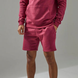 Ensemble de sport deux pièces pour homme, sweat à capuche zippé et short, 100% coton uni, fermeture éclair personnalisée, vêtements de sport OEM ODM - Product Image 4