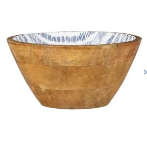 Tazón para Servir Hecho a Mano de Madera de Acacia con Interior Esmaltado Impreso, Tazón Grande de Madera Natural para Ensaladas, Decoración de Cocina y Frutas - Product Image 3