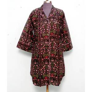 Vestidos Casuales Bohemios Indios para Mujer, 100% Algodón, Tejido de Punto, Estampado Floral, Manga Larga, Cuello Camisero, Corte Recto, Estilo Dulce y Natural - Product Image 4