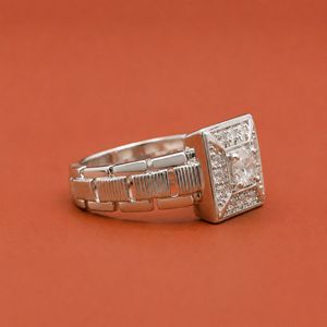 Anillo Cuadrado de Plata S925 con Incrustaciones de Moissanita, Estilo Hip Hop, para Hombre, Regalo para Fiesta o Boda - Product Image 5