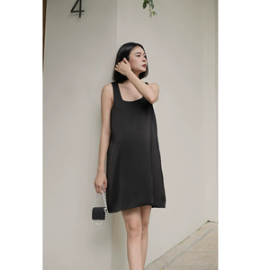 Square Neck Summer Mini Loose Waist Silk Blend 8% Spandex Buttons Breathable Side Slit Front Logo Casual <b>Dresses</b> - Product Image 5