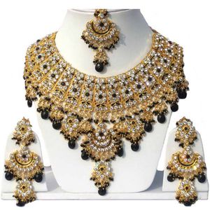 Lot de 5 ensembles de colliers vintage en cuivre, d'inspiration indienne Bollywood, pour mariée, designer, femme, mariage, fête, zircon royal doré - Product Image 4