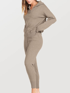 Women's 100% Cotton <b>Two</b>-<b>Piece</b> <b>Lounge</b> <b>Sets</b> Long Sleeve Half Zip Winter Tracksuit & Sweatpants with Breathable Jogger - Product Image 4