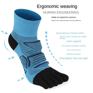 Chaussettes de sport pour hommes à 5 doigts, en coton tricoté respirant et écologique, avec logo sur le revers, coloris noir, bleu, gris, pour l'été - Product Image 3