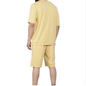 Men's Solid Color Knitted Short Sleeve <b>T</b>-<b>Shirt</b> and Shorts Set Yellow Casual Summer Wear - Product Image 2