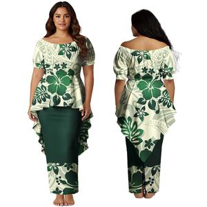 Classic Design Custom Pattern Aloha Beach Dresses Samoan Casual Lady Dress Polynesian Fashion <b>Top</b> and Skirts 2pcs Set Puletasi - Product Image 1
