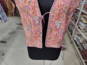 Floral <b>Quilted</b> Cotton Vest Women's V-Neck Embroidered Sleeveless <b>Jacket</b> Spring Style Handmade <b>Patterned</b> Outerwear GIFT FOR HER - Product Image 5
