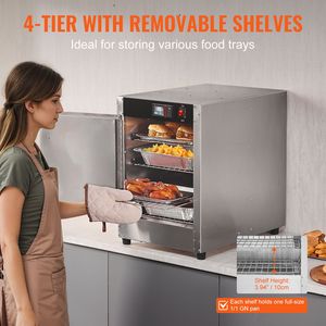 Scaldavivande a 4 livelli in acciaio inossidabile con controllo manuale della temperatura, porta singola, ripiani regolabili e vassoio per l'acqua, ideale per uso professionale - Product Image 4