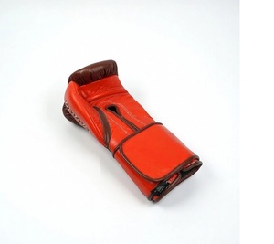 Latest No Boxing No Life Canelo Brown Orange Real Cowhide <b>Leather</b> Boxing Gloves Mexican Style Hook and Loop LightWeight - Product Image 4