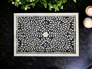 Plateau rectangulaire en os incrusté d'Inde pour servir la nourriture en cuisine lors d'occasions spéciales - PLATEAU EN OS INCUSTÉ - Product Image 2