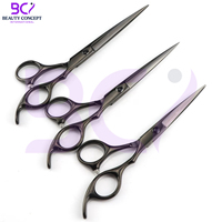 Ciseaux de barbier noir mat en acier inoxydable 440C, plastique/caoutchouc, logo personnalisé, bord tranchant, ciseaux de salon professionnels pour la coiffure