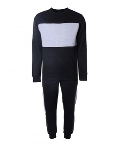 Men Color Blocking <b>Tracksuit</b> Full Sleeve Crew Neck 2-Piece Set Casual Activewear Breathable Cotton Autumn Wear - Product Image 1
