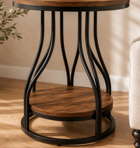 Tribe signs <b>Round</b> Side End Coffee <b>Table</b> 2-Tier End <b>Tables</b> Modern Bedside <b>Table</b> <b>Small</b> Chairside <b>Tables</b> with Storage for Couch - Product Image 2