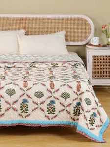 Edredón Estampado Bohemio con Diseño Floral Azul, Hecho a Mano en Algodón, Ecológico, Moderno, para Decoración del Hogar, Juego de Ropa de Cama de Invierno - Product Image 6