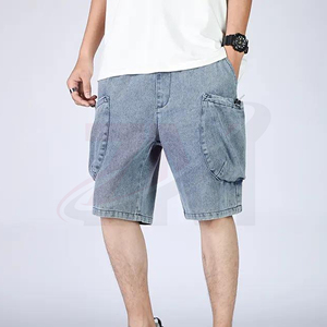 Men's Light Wash Denim Cargo Shorts Mid Waist Casual Summer Cotton Shorts With Pockets Breathable Woven Style - Product Image 1