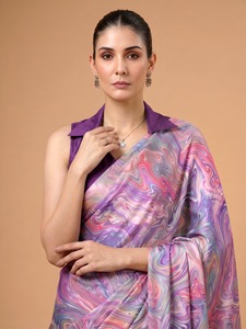 <b>Indian</b> Traditional Ethnic Casual Satin Silk Saree Digital Print Recycled Materials for All-season Daily Wear Festive Function - Product Image 4