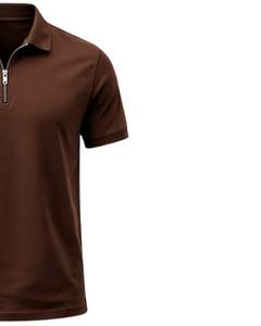 Polo en coton marron foncé pour homme avec col demi-zip, coupe ajustée, manches courtes, tenue décontractée d'été, fabricant OEM, approvisionnement en gros - Product Image 3