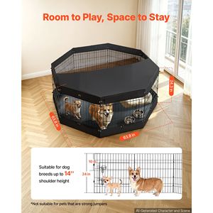 24-Inch 8-Panel Dog Playpen with Top <b>Cover</b> Bottom Pad Foldable Heavy Duty Metal Pet <b>Fence</b> - Product Image 2