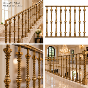 Barandilla de Escalera Ornamental de Metal Bronceado de Lujo con Balaustres Trenzados para Villas, Hoteles y Grandes Interiores - Product Image 5