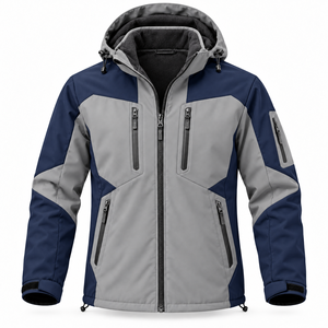 Parka d'hiver softshell pour homme sur mesure, color block, veste de chasse d'extérieur coupe-vent avec doublure polaire, multi-poches, capuche amovible - Product Image 1