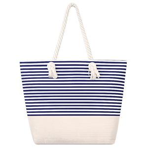 Sac de plage en toile de jute rayée de qualité supérieure |   Sac de courses réutilisable écologique avec poignées en corde, fermeture éclair et logo personnalisé - Product Image 1