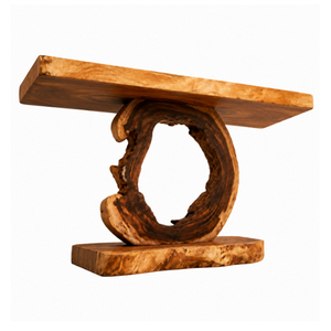 Mesa Consola de Madera Suar Sólida de Lujo Orgánica al por Mayor con Borde Natural y Base Anular Escultural para Uso en Vestíbulos de Hotel - Product Image 2