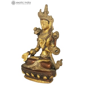 Sculpture de Tara blanche de déesse bouddhiste tibétaine faite à la main de 8 pouces en laiton pour cadeaux Statue en laiton faite à la main en Inde - Product Image 2