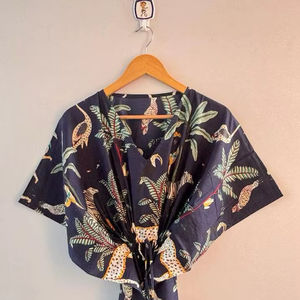 Robe kaftan en coton indien à imprimé floral animalier, vêtements de détente grandes tailles - Product Image 1