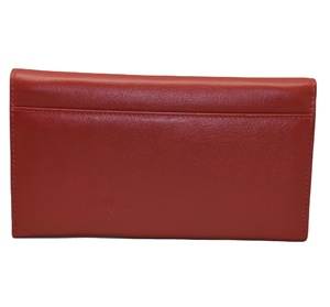 Women Genuine Leather Long Wallet Slim Button Closure Minimalist Clutch RFID Blocking Daily Use <b>Red</b> Polyester Lining - Product Image 4
