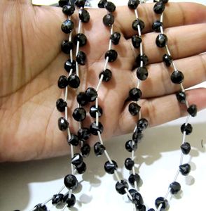 Perles de pierre précieuse spinelle noire naturelle, forme d'oignon, brin de 8 pouces - Product Image 3