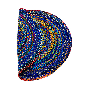 Alfombra Redonda Azul Hecha a Mano de Algodón Trenzado Chindi, Ecológica, Reversible, Multicolor, Circular, en Espiral, para Decoración Boho - Product Image 3