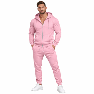 Men's <b>Pink</b> Zip Up Hoodie Sweat Suit Jogger Tracksuit <b>Set</b> <b>Gym</b> Workout Training Sportswear Custom Logo Wholesale OEM Supplier - Product Image 4