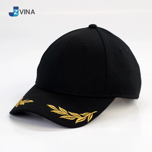 Black 6-Panel Baseball <b>Cap</b> with 3D Gold Leaf Embroidery and Button on Brim Unisex Mesh Fitted <b>Hat</b> Casual Spring Summer Style - Product Image 5