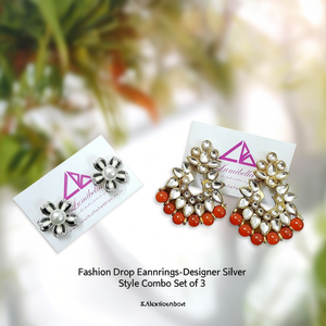 Fashion Drop Earrings-Designer Silver Style Combo Set of 3 - Product Image 3