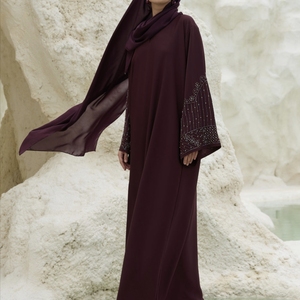 Best Selling Handmade Embroidery Beaded V Neck Long Sleeve Flared Hem Abaya Modest Fashion Prayer Daily Wear Vintage Floor - Product Image 4