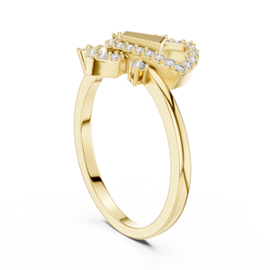 Contemporary Sterling <b>Silver</b> Yellow Gold Plated Rhodium Pave <b>Solitaire</b> Diamond Luxury Fashion <b>Ring</b> - Product Image 4