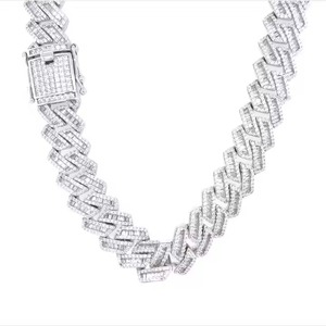 Round Moissanite Prong Miami Link Chain <b>Necklace</b> 14k <b>silver</b> white Gold Vermeil Over <b>Solid</b> 925 <b>Silver</b> Diamond Tester - Product Image 1