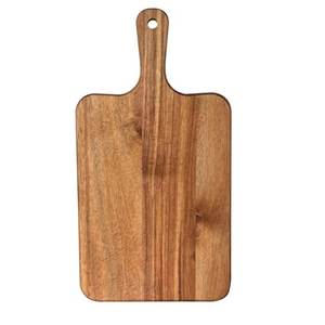 Tabla de cortar de bambú rectangular con asa, acabado natural, tabla de cortar de madera de acacia hecha a mano - Product Image 1