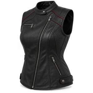 <b>Women's</b> Motorcycle & Rider Leather Vests | Grey <b>Black</b> Burgundy Brown Green | OEM ODM Manufacturer | Premium Design Quality | - Product Image 2