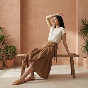 Women Beige Cotton Ruffle Midi <b>Wrap</b> Skirt For Women Featuring Lightweight Fabric Modern Style Comfortable Fit For Everyday - Product Image 4