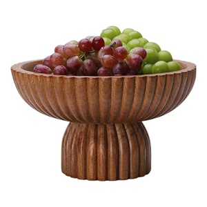 Bol de service en bois poli moderne fait main avec base surélevée et pied surélevé, idéal pour les fêtes et les fruits. - Product Image 2