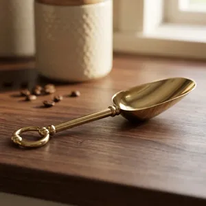 Cuillère de service en acier inoxydable finition or avec anse en anneau, cuillère décorative en métal pour cuisine, bonbons, épices, céréales, farine, sucre - Product Image 3