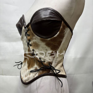 Corsé de Cuero Genuino con Pelo de Vaca, Lujoso, Estilo Western Vintage, Cincher de Cintura Marrón con Detalle de Cordones - Product Image 3