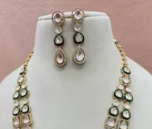 Ensemble collier et boucles d'oreilles en moissanite plaqué or traditionnel, bijoux de mariage indiens, collier Kundan pour femmes - Product Image 2